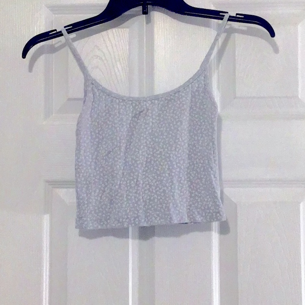 light blue brandy melville tank top with white flowers, one size
